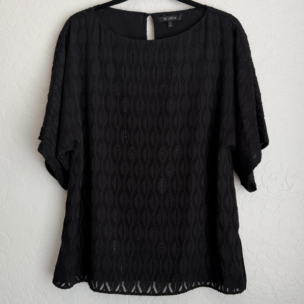 St John Collection Women's Crystal Embellished Silk Lining Blouse Small Black